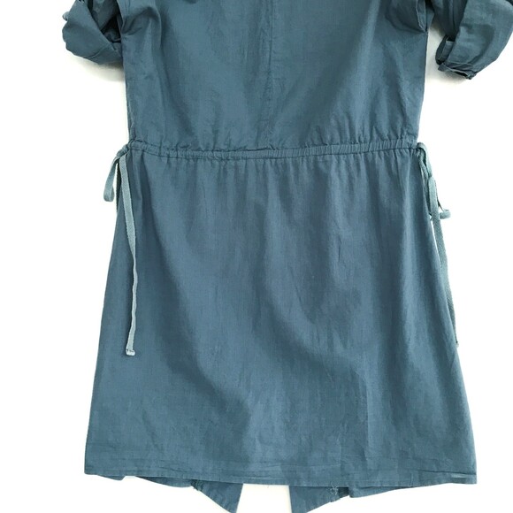 Uhma Steel Blue Small Cotton Collar 3/4 Tab Sleeve Full Front Zip Mini Dress - Picture 9 of 9
